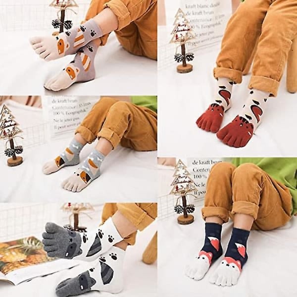 Galaxy Toe Socks for Children 5 Pairs Cartoon Animal Pattern Five Finger Socks 3-7 Years - Image 5