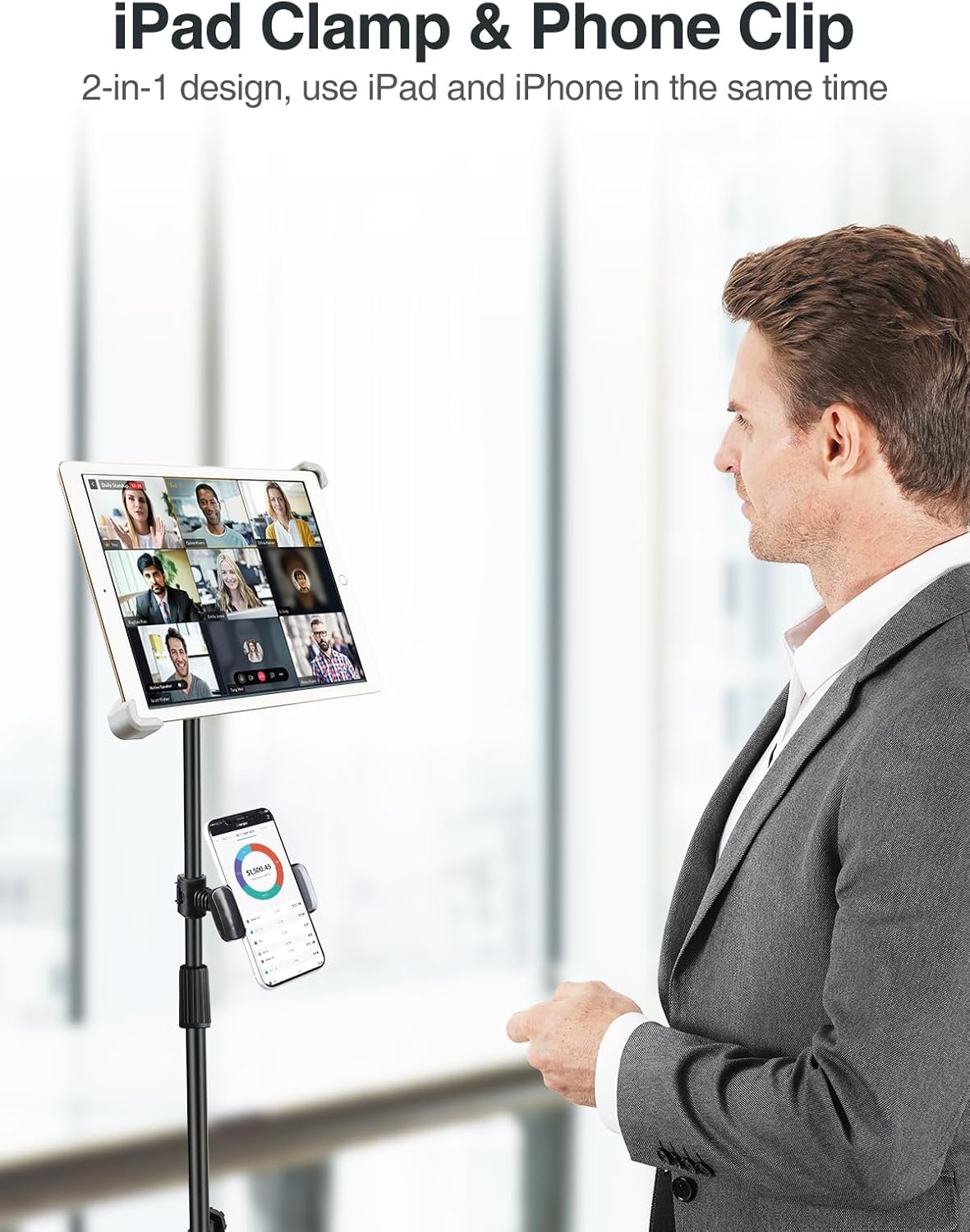 Height Adjustable 360° Rotating iPad Floor Stand Holder Mount - Image 5