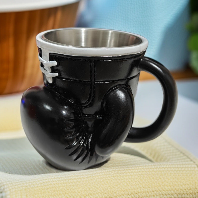 Boxing Glove Mug 200ml | Creative Stainless Steel Coffee Mug Gift - Boxing Theme Fun Water Cup, Gym Desk Decor(Black)
