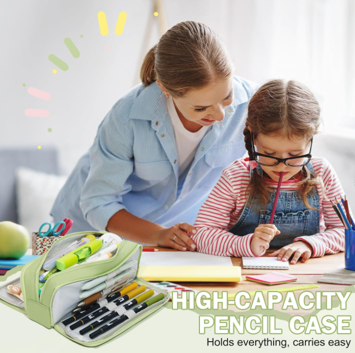 Large Capacity Pencil Case 3 Compartment Pouch Pen Bag for School Teen Girl Boy Men Women (Green) - Image 6
