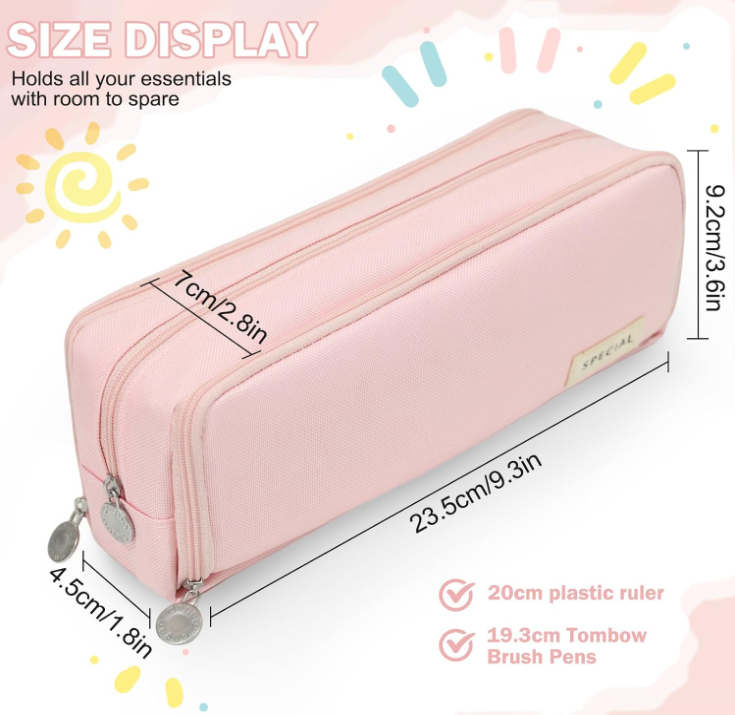 Large Capacity Pencil Case 3 Compartment Pouch Pen Bag for School Teen Girl Boy Men Women (Pink) - Image 6