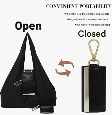 Keychain Tote Bag Compact & Expandable for On the Go, Foldable Tote Bag with Key Ring for Daily Errands - Khaki - Image 5