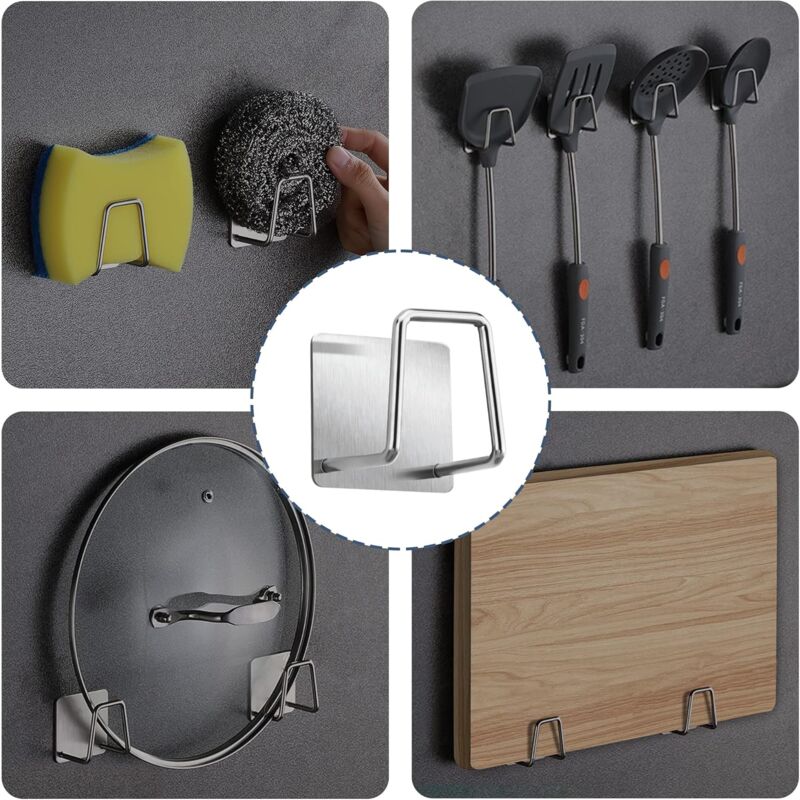 Sponge Holder - 304 Stainless Steel Dish Sponge Hook, Adhesive - Sink Accessories - Adhesive Hook, Kitchen And Bathroom - Image 4