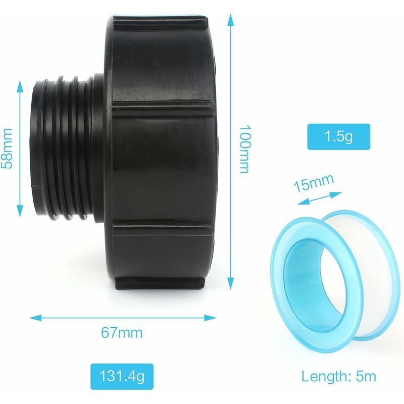 Ibc Adapter, 1000L Tank Tap S100, With Ptfe Tape, Sealing Tape, Ibc Tap Connector For Garden Tap, For Tank Adapter (2 - Image 4