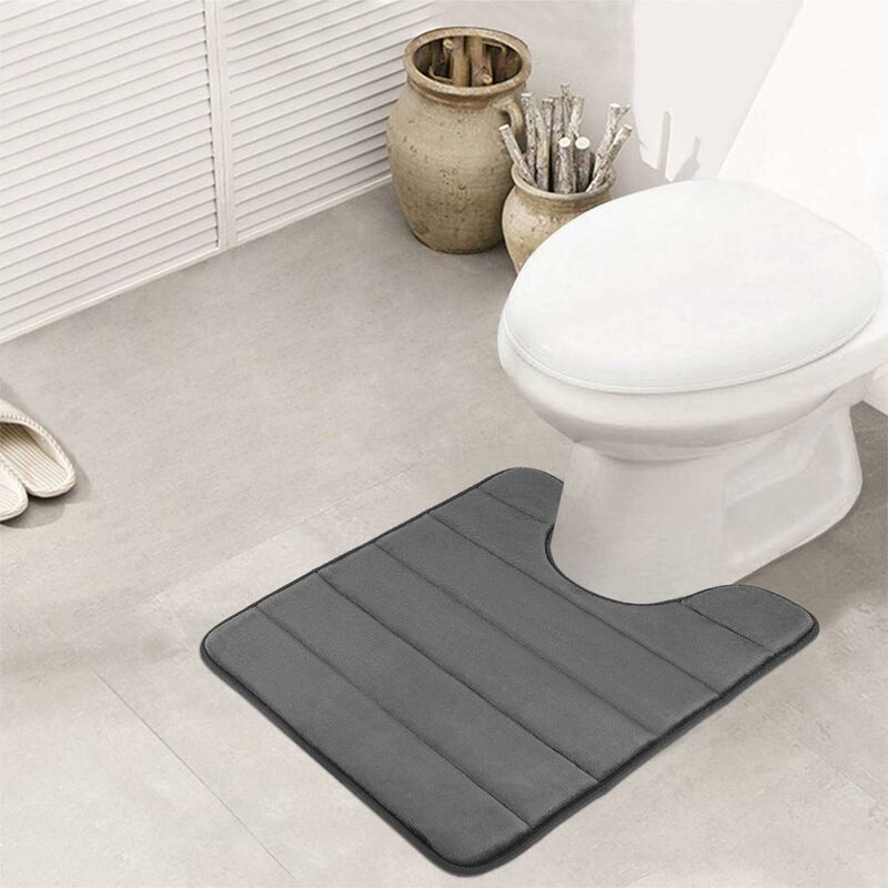 Non-Slip Memory Foam Toilet Mat With Cutout 50 X 60 Cm, Absorbent, Washable For Toilet, DArk Grey - Image 4