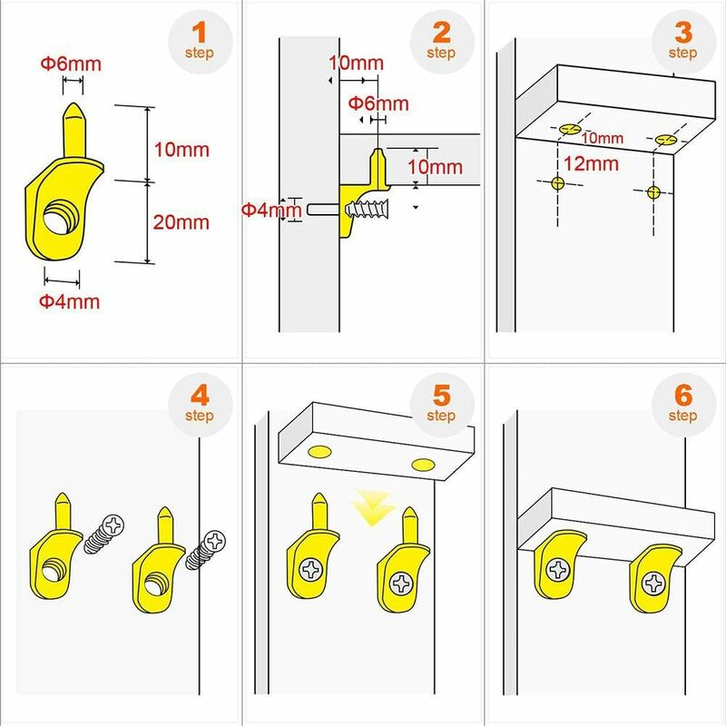 50 pcs 6Mm Nickel Plated Metal Shelf Support Pegs L Shape Corner Brace Bracket For Wood Or Glass Shelf For Furniture - Image 4