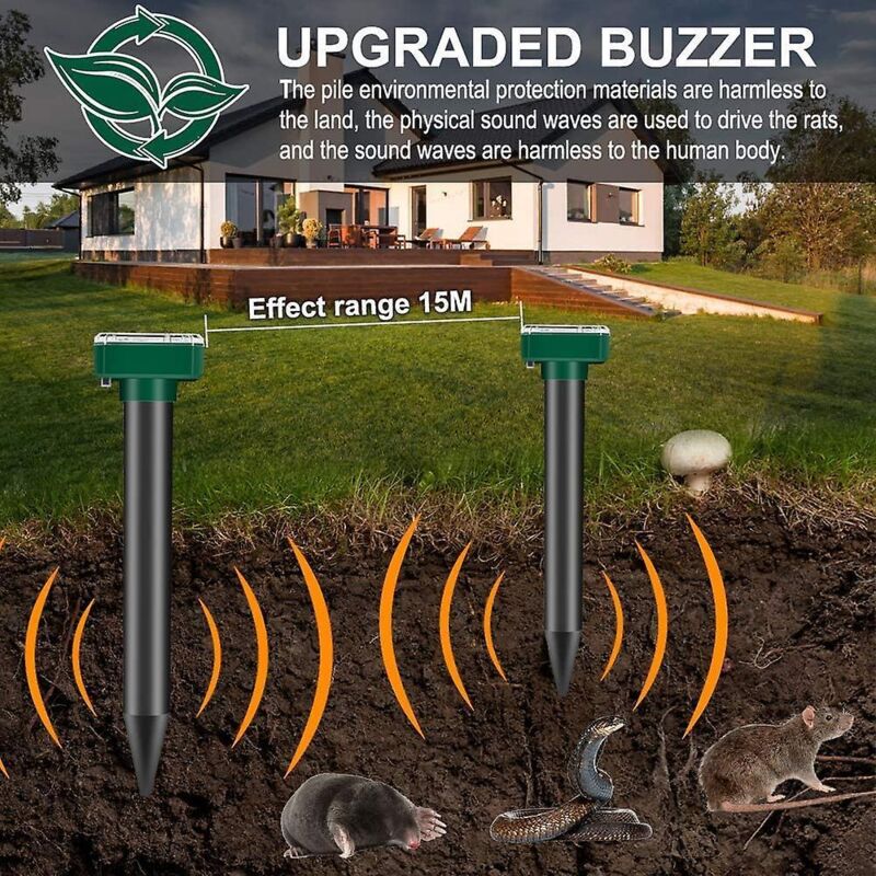 2 Pack Solar Rat Repellent Stakes - Ultrasonic Rat Repellent - Solar Rat Repellent For Snakes, Voles, Other Animals - Image 4