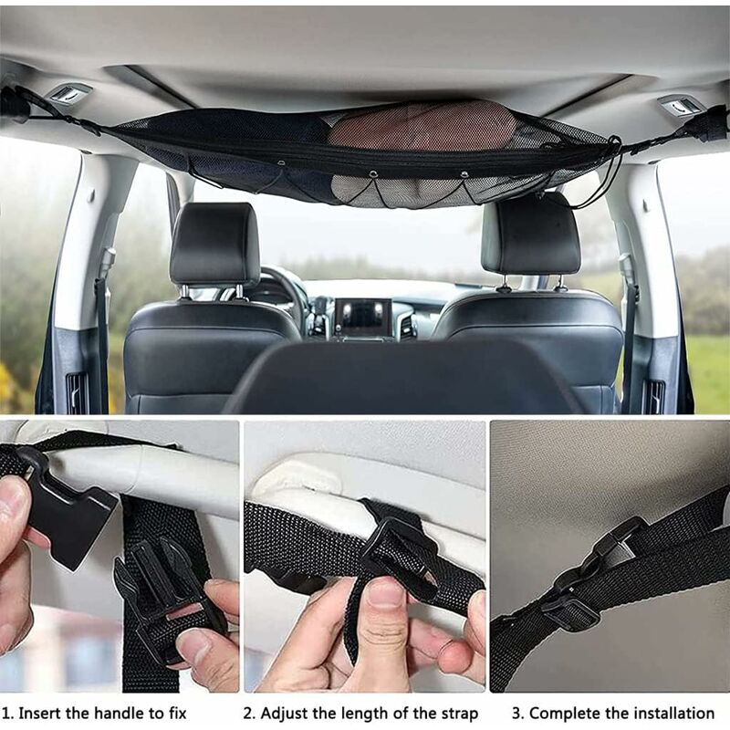 Car Storage Net 90Cmx65Cm, Multifunctional Organizer With Zipper With 2 Car Seat Hooks, Camping Car Storage Net, Car - Image 4