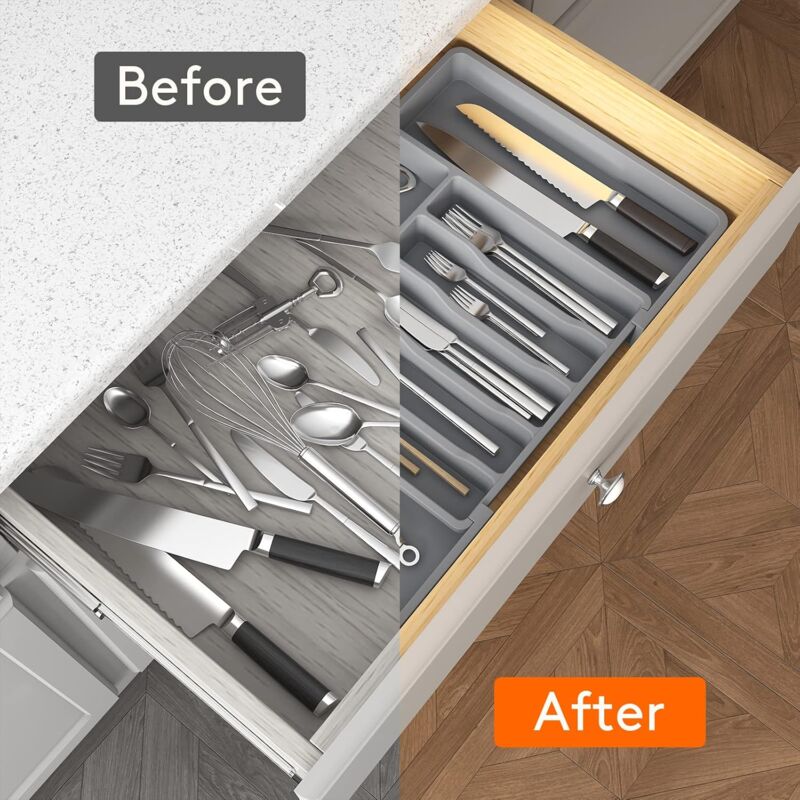 Cutlery Tray, Expandable Utensil Tray For Drawer, Adjustable Drawer Organizer For Kitchen, Compact Plastic Storage For - Image 4