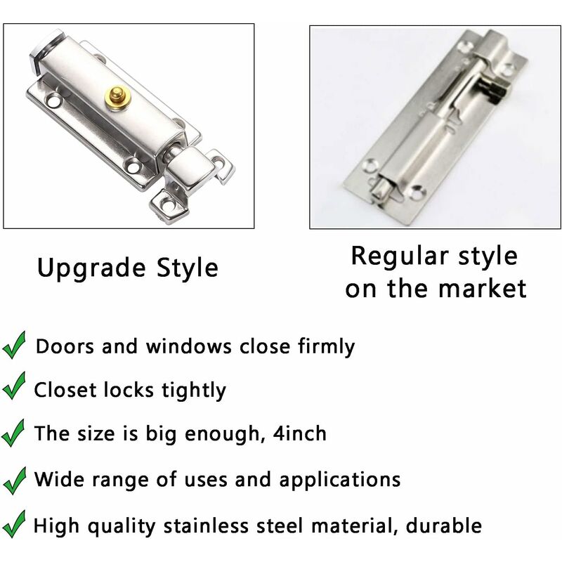 2 pcs Interior Door Lock, Bathroom Door Lock With Spring Knob, Silver, Black Automatic Door Lock 4 Inch/100Mm, For - Image 4