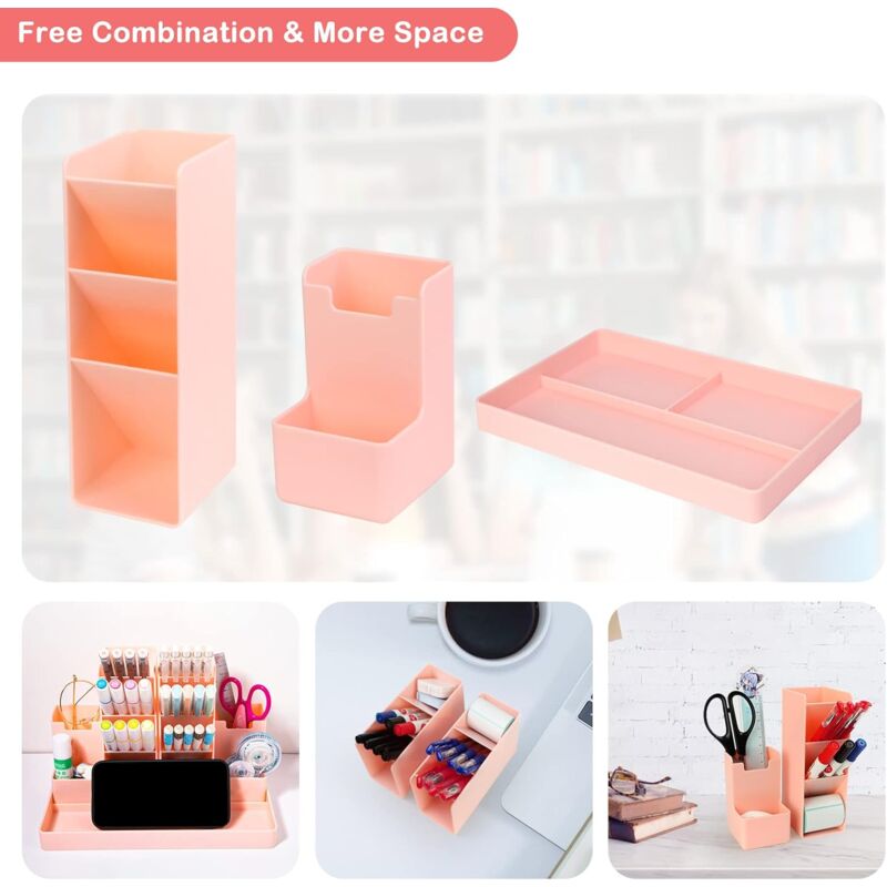 Desk Organizer, 5 Pieces Multifunctional Desk Pen Holder, Plastic Desk Storage Organizer For Kids For Stationery, - Image 4