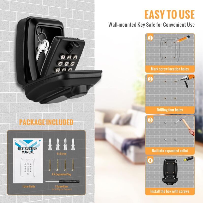 Outdoor Security Key Box, Large Wall Mounted Key Box With 12 Digit Code, Waterproof And Rustproof Security Key Box For - Image 4