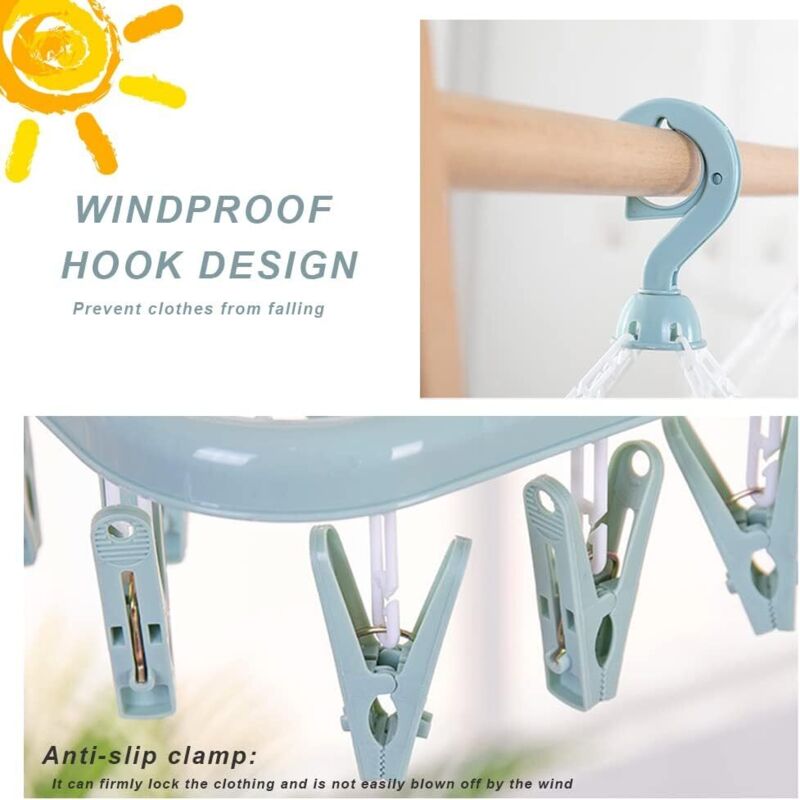 Sock Drying Rack Clothes Hanger With 32 Clips For Foldable Sock Dryer Clothespins Underwear Drying Rack Clothespins For - Image 4