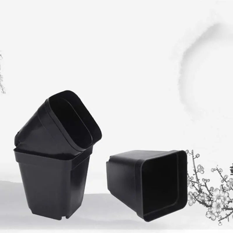 50 pcs Black Seedling Pot - Square Plastic Plant Pots - Small Indoor Outdoor Flower Pot (Black/ 6X6X6.5Cm) - Image 2