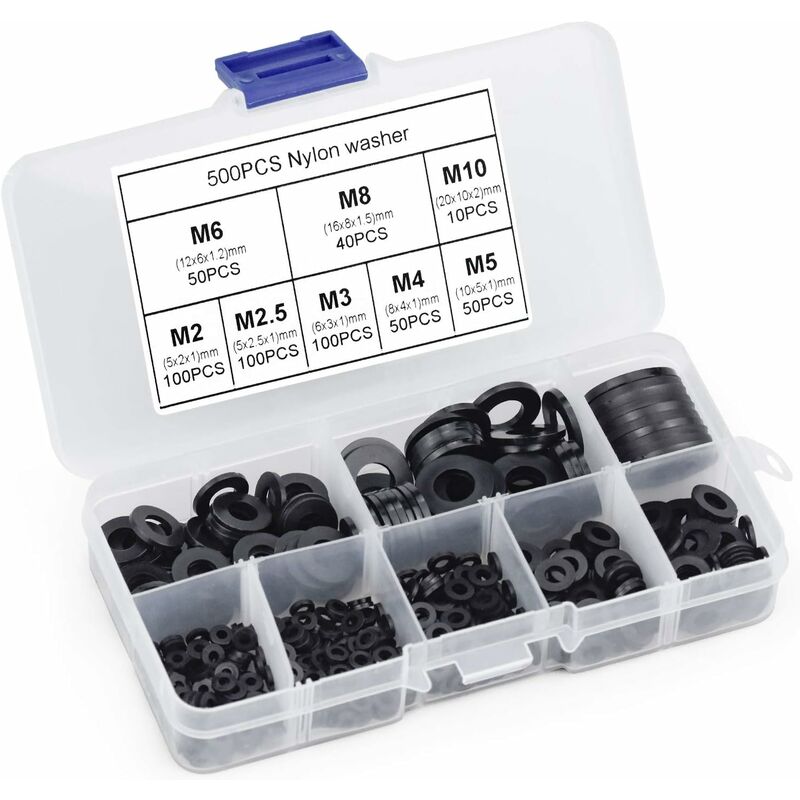 500 pcs Black Plastic Washers Lock Washers Fasteners, Self-Locking Washer Assortment Mechanical Washer M2.5 M3 M4 M5 M6 - Image 4