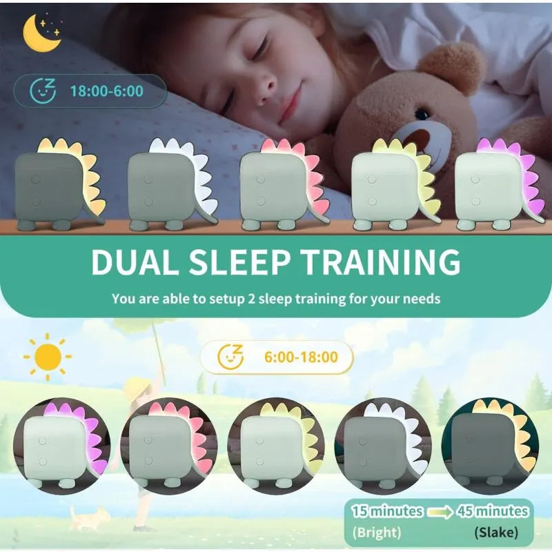 Cute Kids Alarm Clock, Multifunctional Adjustable Night Light Countdown Snooze Voice Control Rechargeable Clock (Green) - Image 4