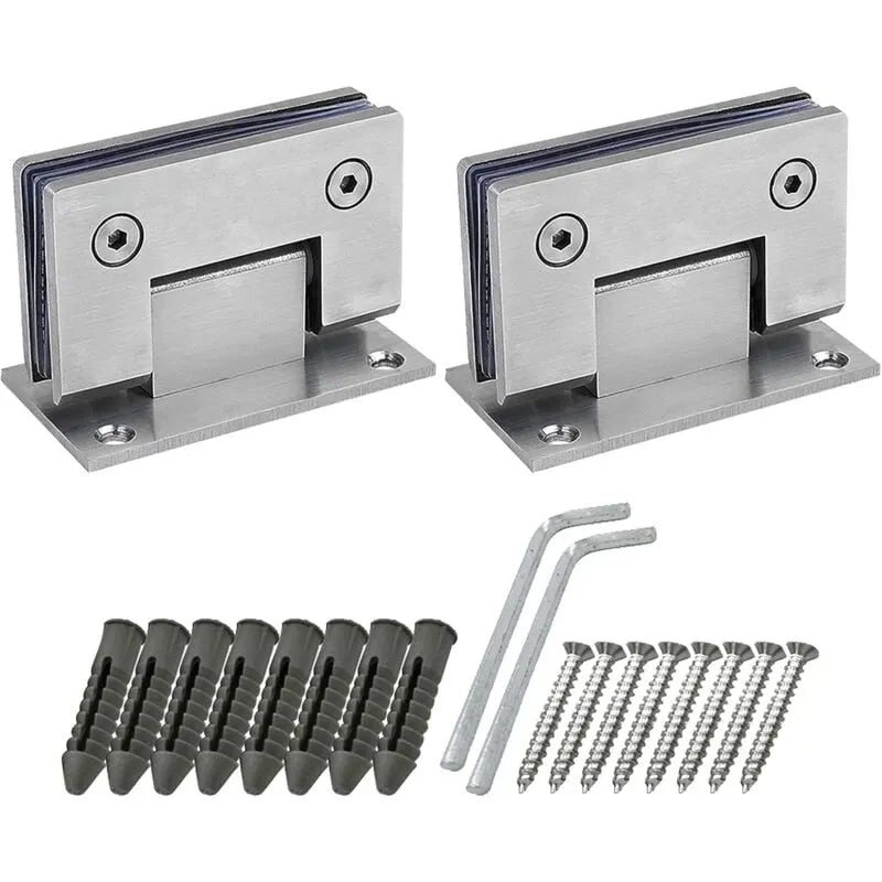 2 Pack 90 Degree Shower Door Hinges With Screws, 4Mm Thickness Stainless Steel For Bathroom Door And Glass (Silver)