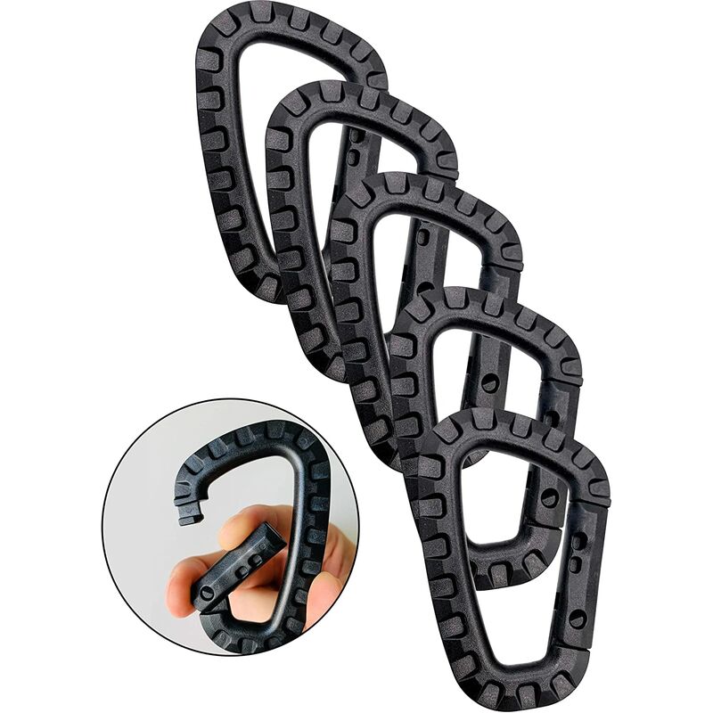 5 Pack Plastic Carabiners - Black - D-Shaped - Image 4