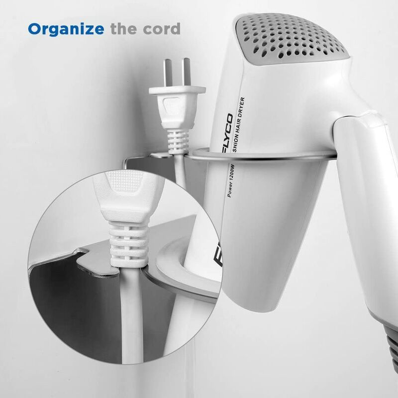 Hair Dryer Holder With Traceless Adhesive, Stainless Steel - Image 4