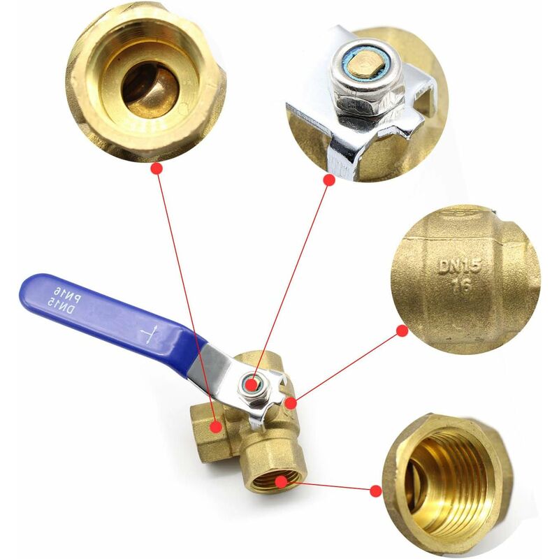 3-Way Valve, 1/2" Brass Ball Valve, With Stainless Steel Handle For Swimming Pool As Faucet Or Distributor (Dn15) - Image 4