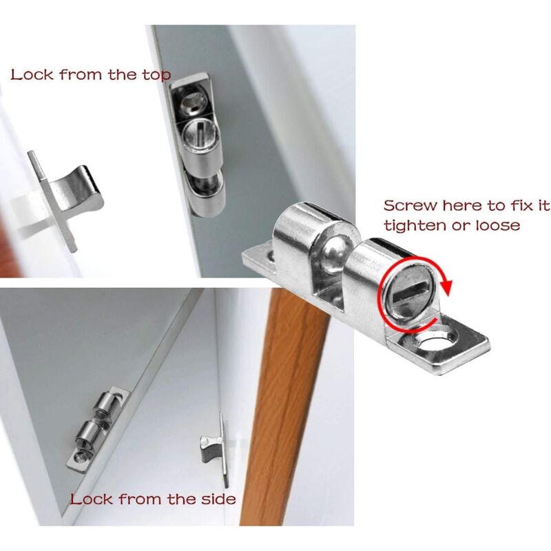 Door Catches 4 Pieces, Metal Ball ROller, Stainless Steel Cabinet Door Catch-Silver - Image 4