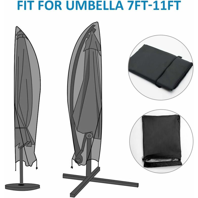 210D Oxford Fabric Parasol Cover Water Resistant Windproof Uv Resistant Tear Resistant Extra Large With Zipper Black - Image 4