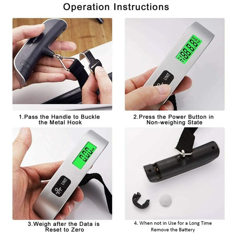 Travel Luggage Scale, Digital Luggage Scale For Suitcase With Temperature Reading 50Kg Capacity (Silver) - Image 4