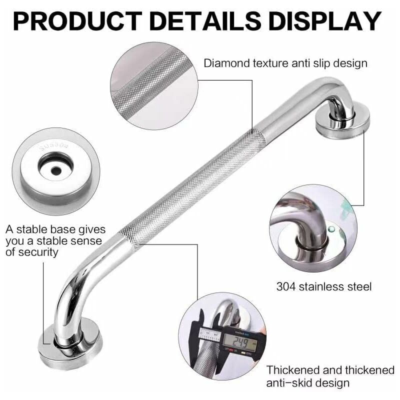Bathroom Grab Bar, Sus 304 Stainless Steel Bathtub Handle With Non-Slip Grip, Toilet Grab Bar For - Image 4