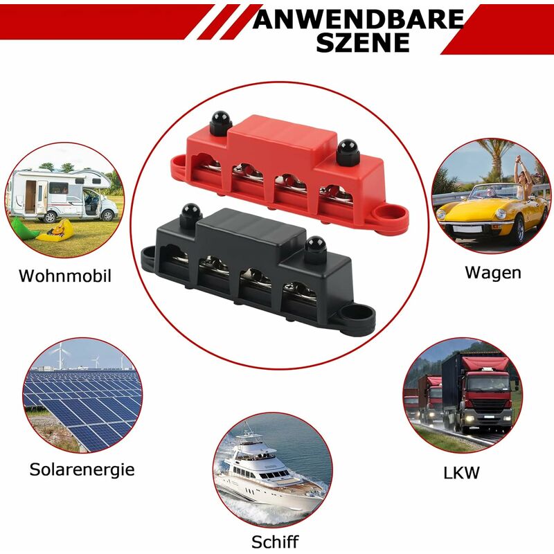 12V,48V Dc,250A Busbar Distribution Block,With 4 M8 Clamp Bolts,Grounding Current For Car Rv Boat Yacht (Red And Black, - Image 4