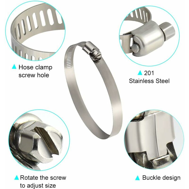 8 pcs Hose Clamp, Adjustable 91-114Mm Stainless Steel Hose Clips Sizes For Fixing Hoses And Pipes - Image 4