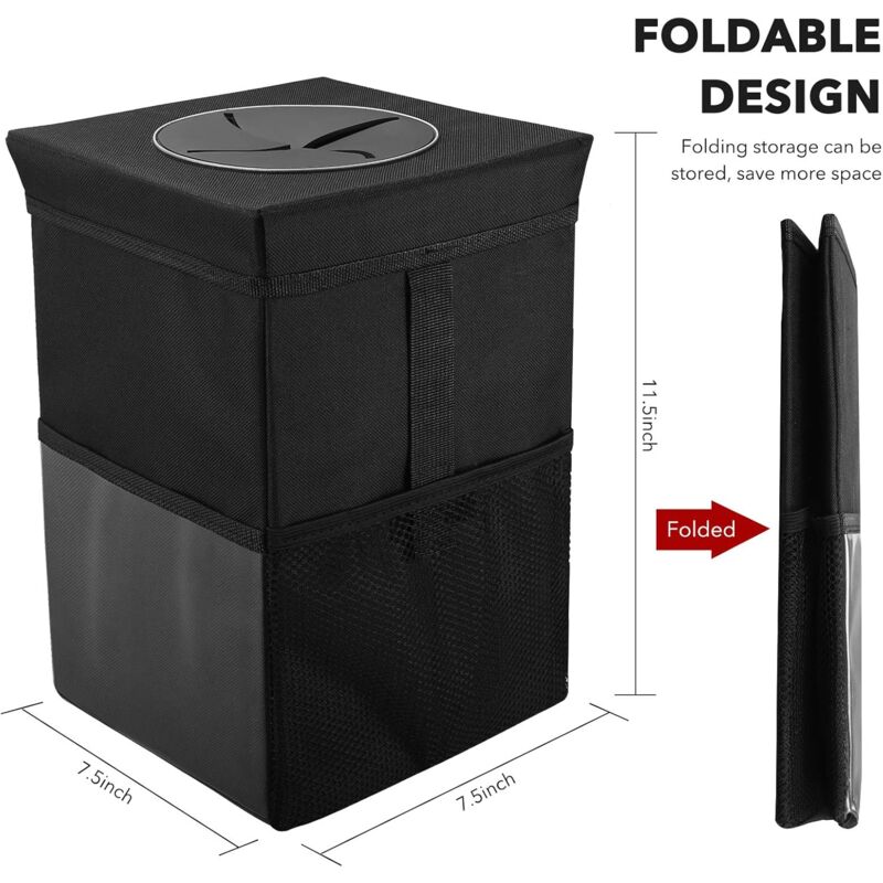 Car Trash Can With Lid - Hanging Garbage Bag With Storage Pockets, Foldable And Portable Waterproof Organizer, Large - Image 4