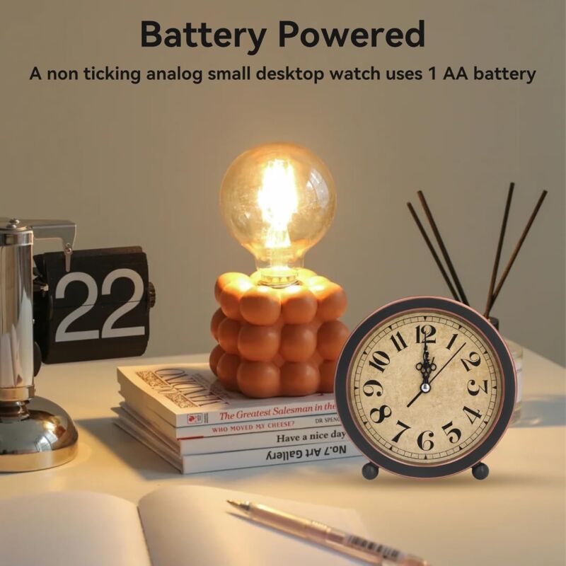 Vintage Retro Analog Alarm Clock, ROund Alarm Clock, Small Desk Clock, Super Quiet, Non-Ticking, Small Clock For Home - Image 4