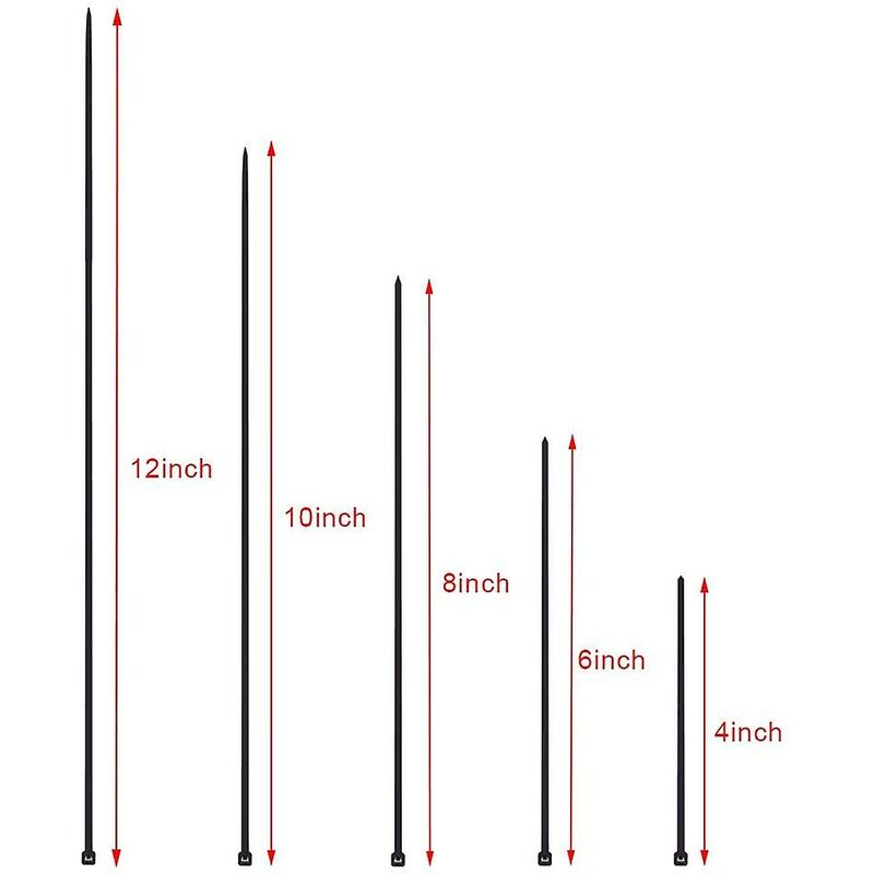 700 Piece Black Nylon Cable Ties, Lengths 4"/ 6"/ 8"/ 10"/ 12" - Image 4