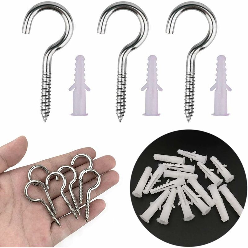 10 pcs Eyebolts, Eye Screws, Stainless Steel Screw Hooks, With 10 pcs Dowels Kit, 5 65Mm, For Chandeliers, Crafts - Image 4