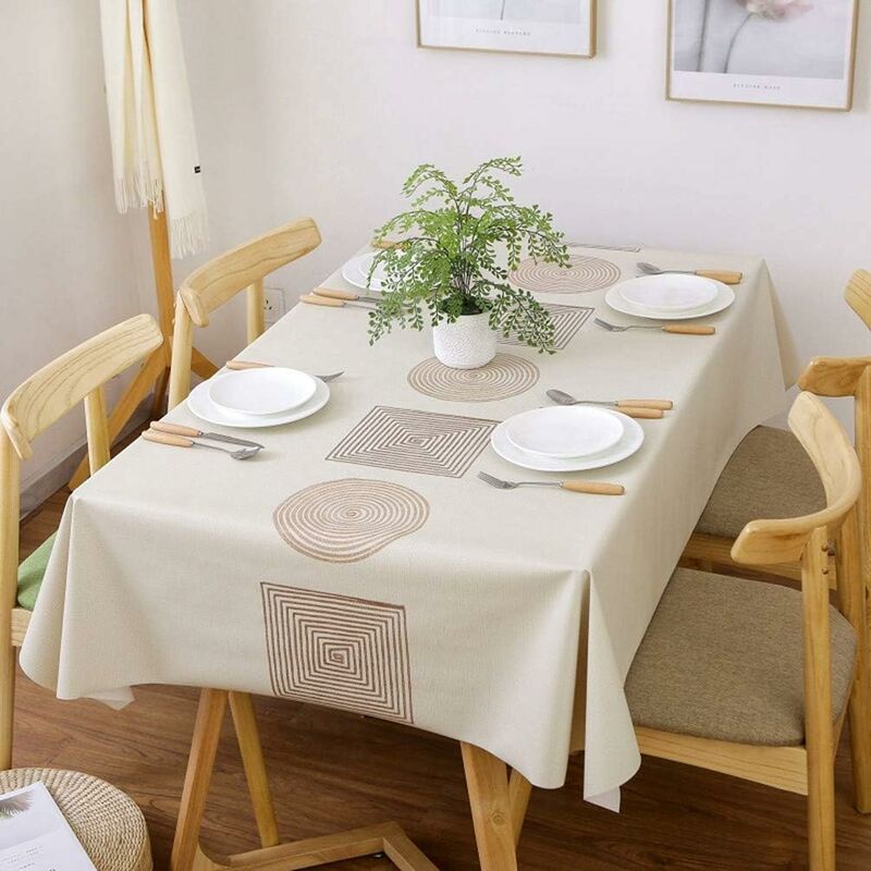 Rectangular Waterproof Pvc Tablecloth, 140 X 220Cm Plastic Table Cloth Stain And Oil Resistant, Beige Tablecloth For - Image 4