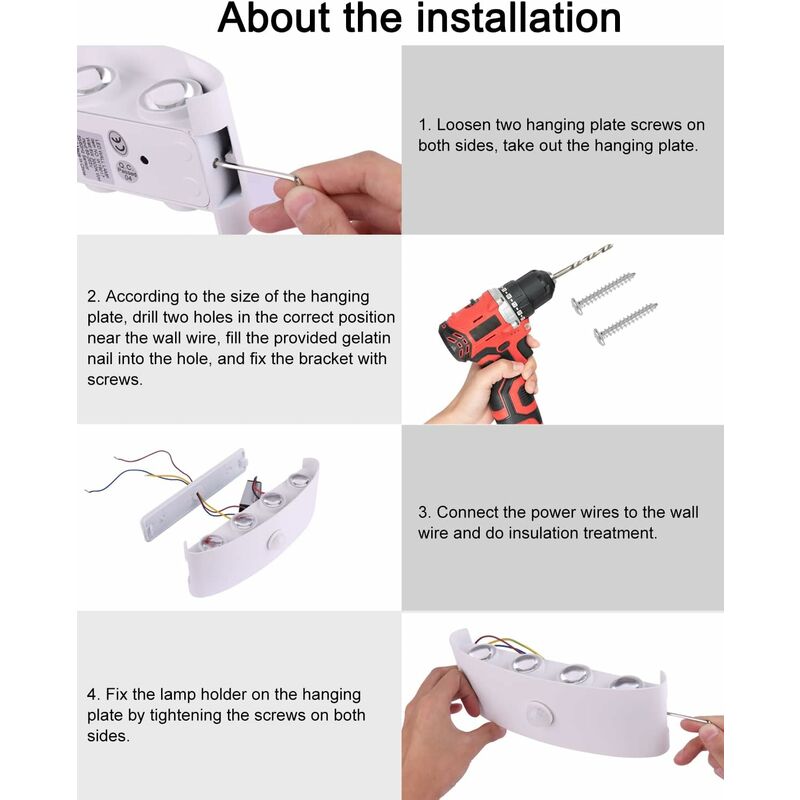 Outdoor Wall Light, 8W Indoor Motion Sensor Lamp, 3000K Warm White Bedroom Wall Light, Waterproof Ip65, Balcony, - Image 4