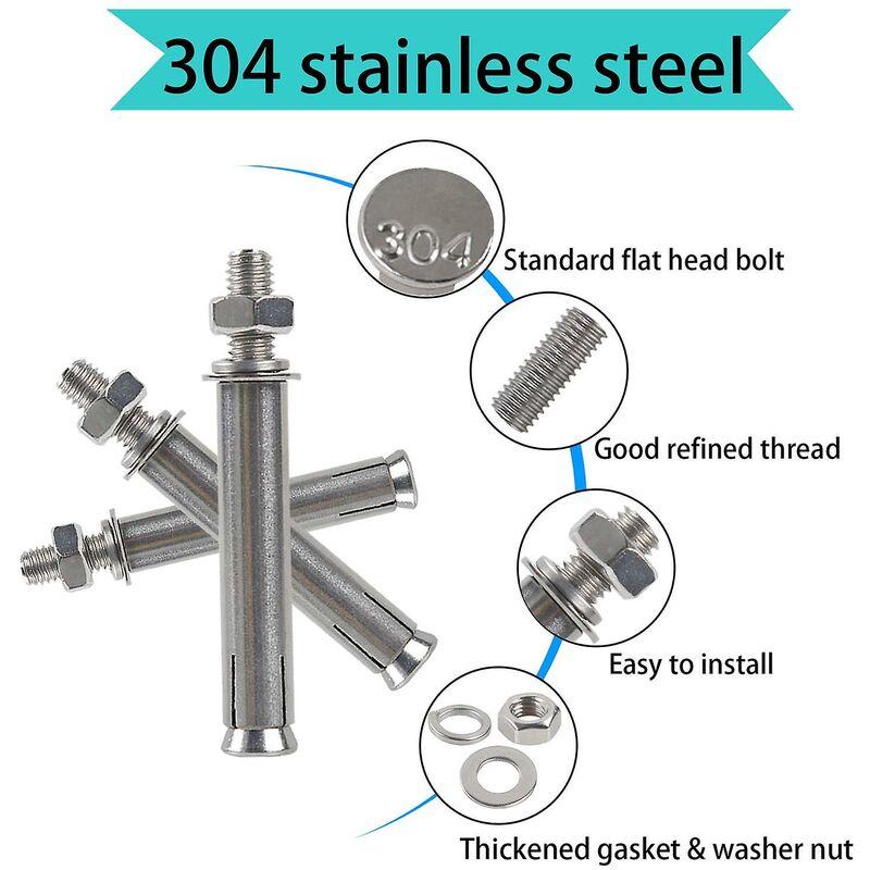 M8X80Mm Hex Expansion Bolts 304 Stainless Steel Expansion Screws Heavy Duty Concrete Anchors Fixing Screws For Wall - Image 4