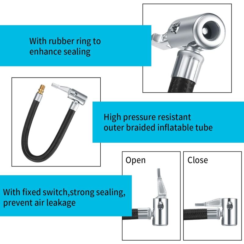 2 Tire Inflator Pump Hose, 35Cm Valve Inflator Tube Bicycle Hose, Car Tire Adapter, Car Air Rubber, Black, One Size - Image 4