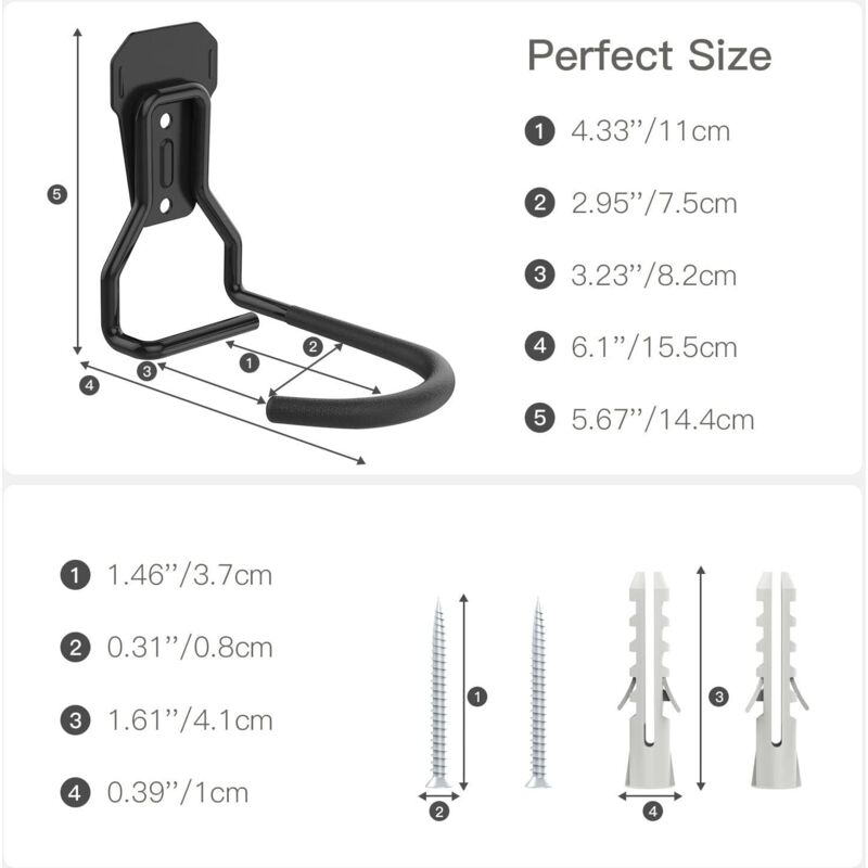 4 Pack Bike Hooks, Iron Hanger Holders, Heavy Duty L-Shaped Storage Wall Mount, Practical Vertical Bicycle Rack For - Image 4