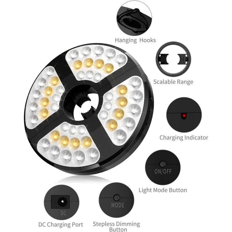 48 LED Rechargeable Umbrella Light, With 3 Lighting Modes 72 Hours Adjustable Cordless Light For Garden Patio Umbrella - Image 4