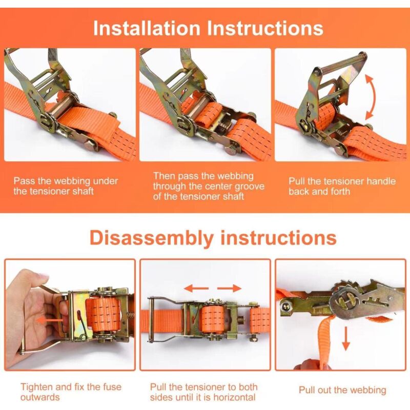 2 Pieces Ratchet Strap With Hooks, Length 6 M, Width 3.8 Mm, Ratchet Tie Down Strap, Tensioning Straps, Supporting A - Image 4
