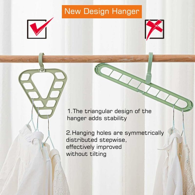 Magic Hanger Organizer, Space Saving Multi-Function Coat Rack Hangers, 9 Hole Triangle Multifunctional Non-Slip Hanger, - Image 4