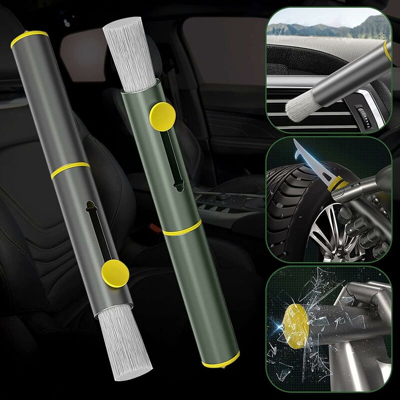 3 In 1 Multifunctional Car Cleaning Brush, Dust Remover, Tire Stone Hook, Window Breaker Hammer. Feather Duster Brush - Image 4