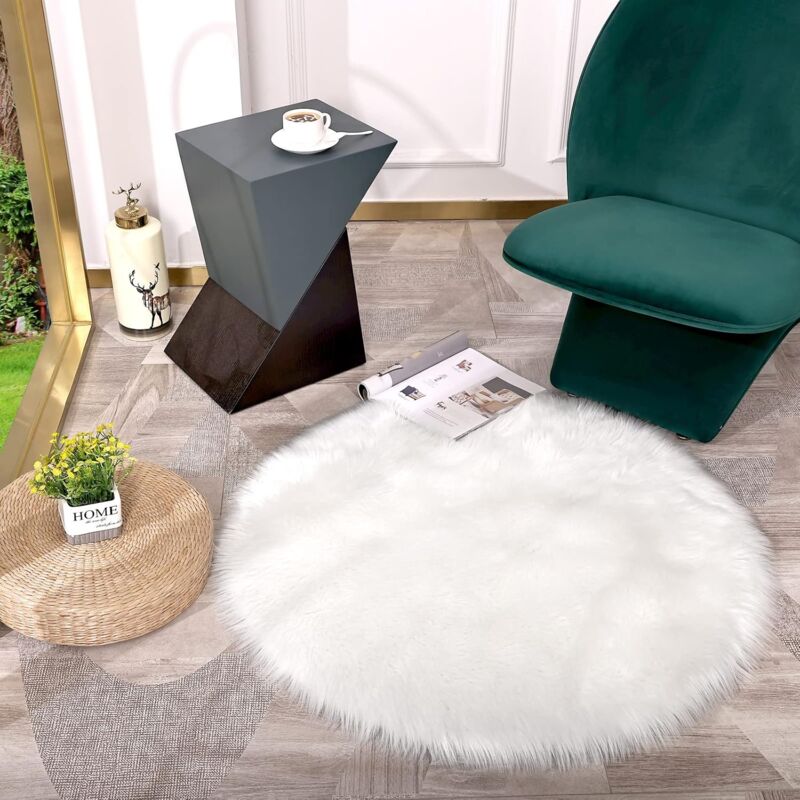 Faux Sheepskin Faux Lambskin Rug Fluffy Soft Longhair Decorative Sofa Chair Cushion Mat (White, 45X45Cm) - Image 4