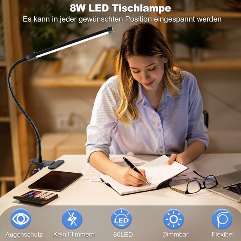 8W Dimmable Usb Desk Lamp With 3 Modes (Cool/Warm/Natural) 10 Brightness Levels LED Desk Lamp For Office, Education, - Image 4