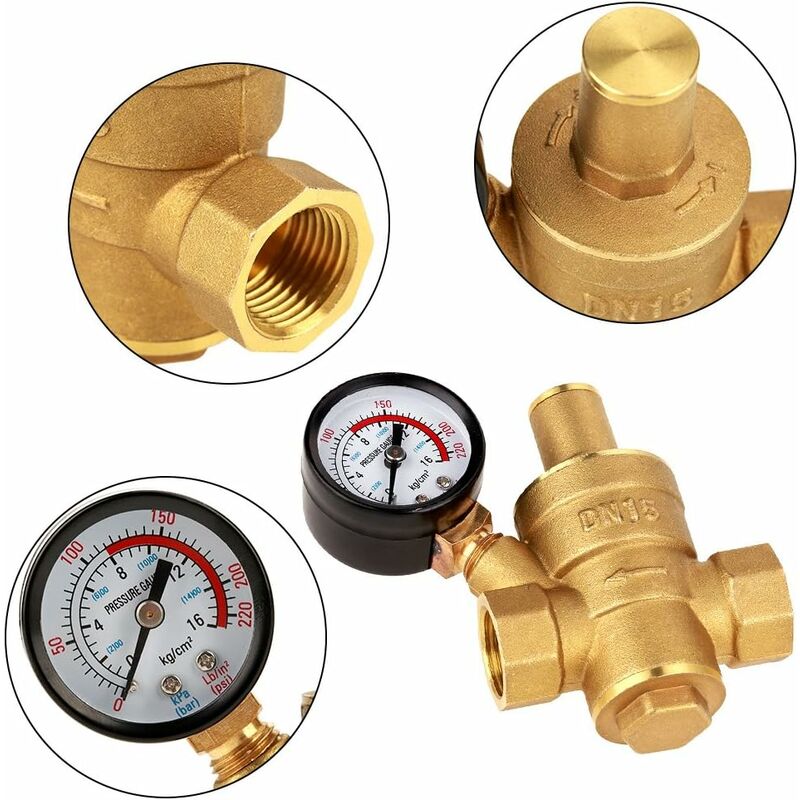 Adjustable Water Pressure Regulator Reducer With Dn15 Brass Measuring Meter - Image 4