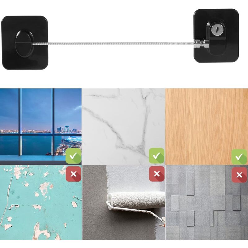 3 Pack Child Safety Window Lock, Adhesive Refrigerator Door Lock Opening Limit Cable Child Safety Window Block With 3 - Image 4