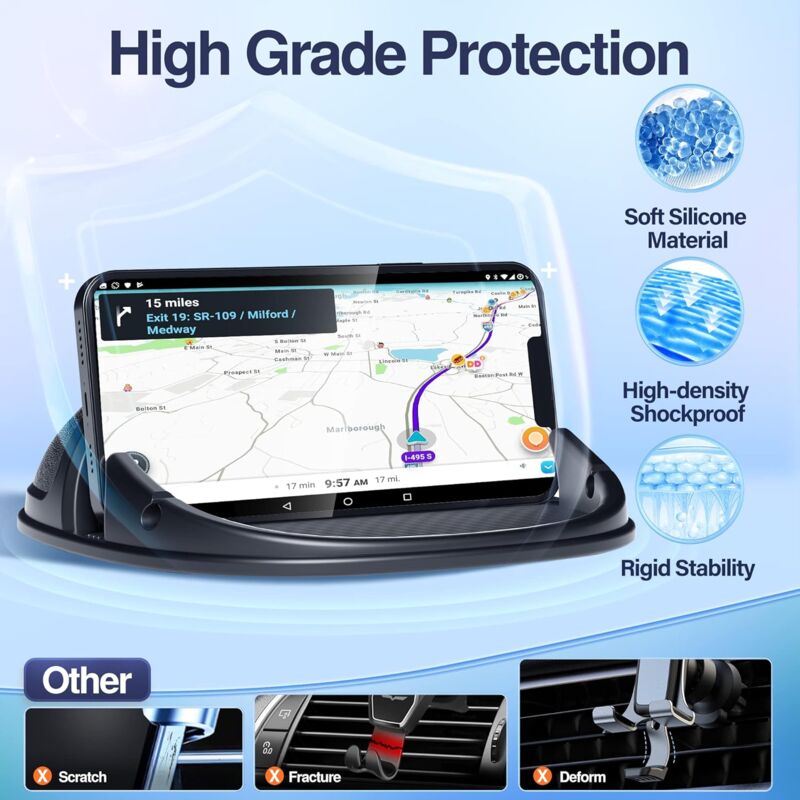 Car Phone Holder, Anti-Slip DAshboard Mount Cell Phone Holder Compatible For Other Smartphone (Black) - Image 4