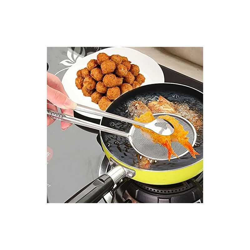 Stainless Steel Food Tongs For Snacks, Fryer, Skimmer, Spoon, Bbq, Buffet, Frying Tongs, Oil Strainer 28 X 10 Cm - Image 3