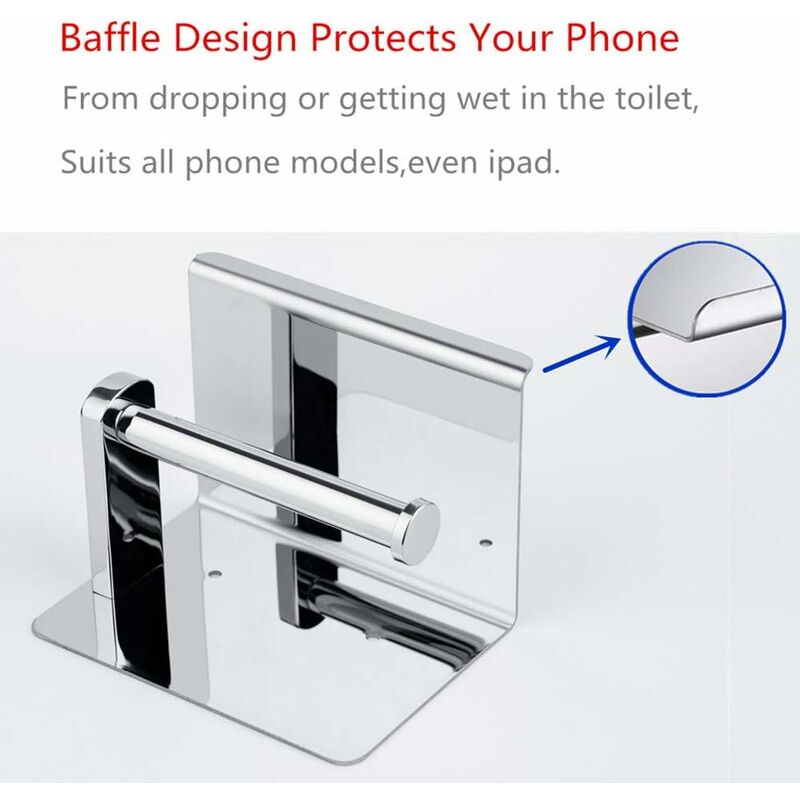 Toilet Paper Holder, Sus 304 Stainless Steel, Polished Chrome, Modern Toilet Paper Holder With Phone Shelf, Bathroom - Image 4